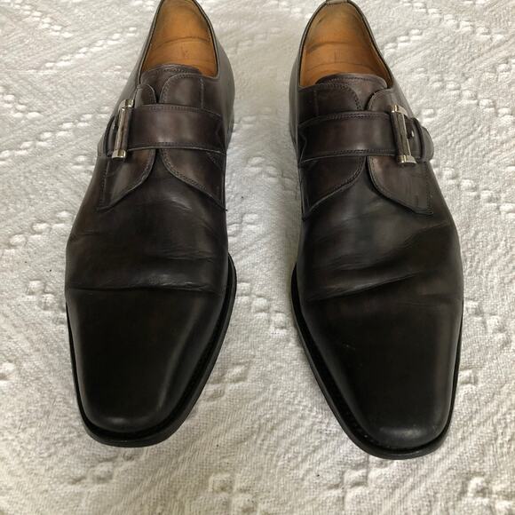 Magnanni Single-Monk Strap Dress Shoes 9 ½ B Burnished Dark Brown Leather Spain - Picture 2 of 12
